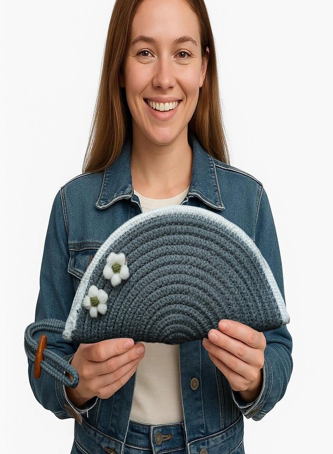 Ariya Women Clutch Handbag with Flower (4077 | Dark Gray) Handcrafted PP & Cotton Blend Clutch, Perfect for Ladies & Girls, Lightweight Stylish Purse for Parties, Special Occasions, Casual & Formal - Image 4
